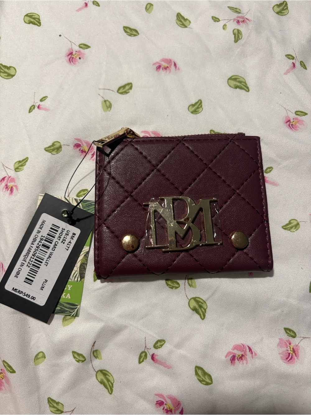 badgley mischka plum small card holder